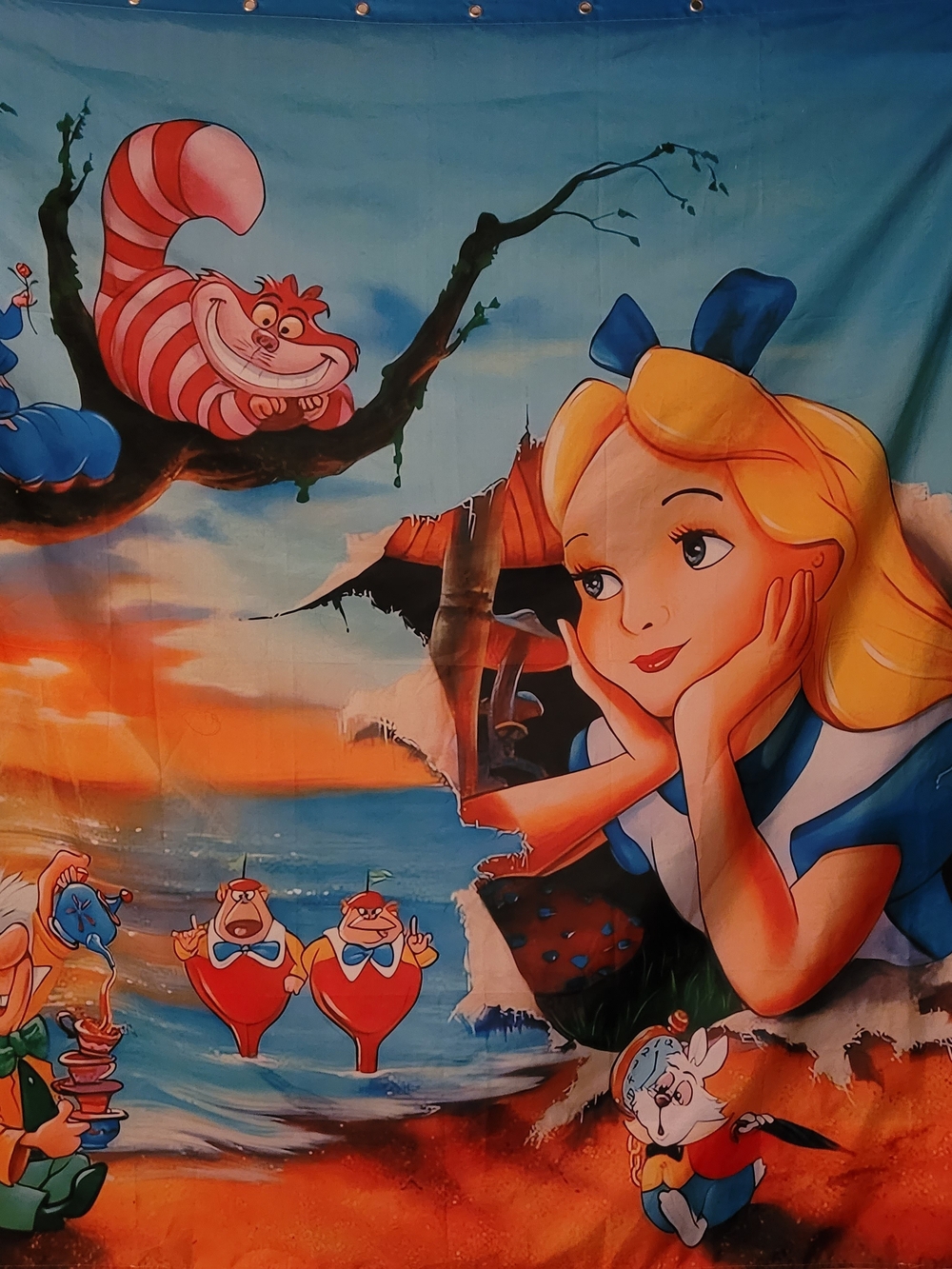 Alice in Wonderland Shower Curtain - Multicolor Blue & Orange